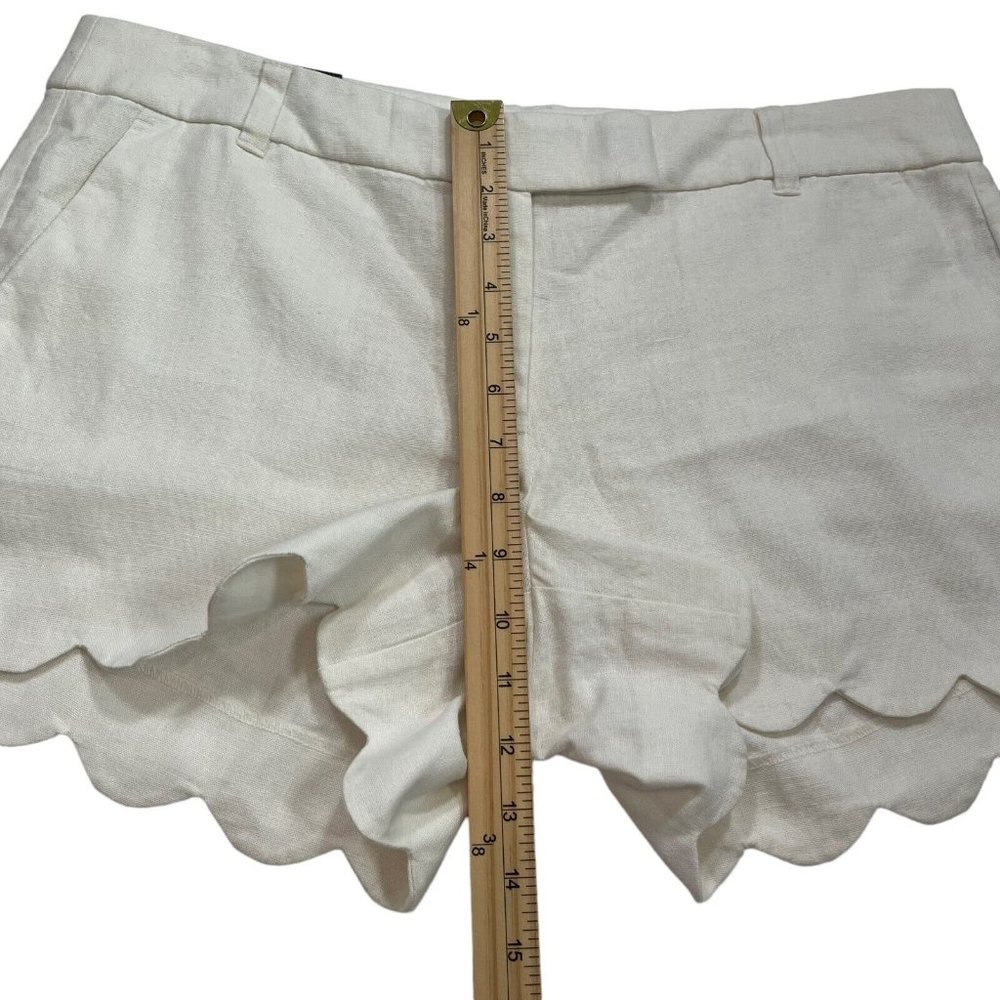 J.Crew Factory NWT Women's White Linen Blend Scalloped Hem 4" Shorts Size 12 - Picture 12 of 13